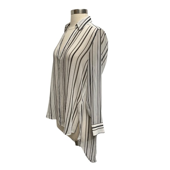 White House Black Market Striped Long Sleeve Sheer Blouse With Extended Tail - Picture 4 of 11